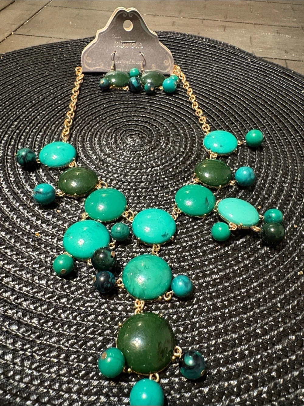 Fantasics Green Beaded Statement Necklace NWT